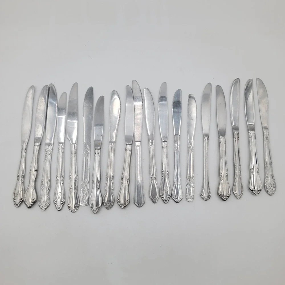 19pc Mixed Stainless Steel Knives Lot Floral Ornate Patterns Arts Crafts DIY